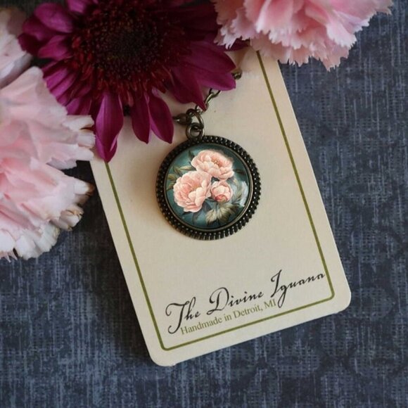 Pink Peony Pendant Necklace - Spring - Cottage Core - Indiana State Flower - Picture 3 of 4